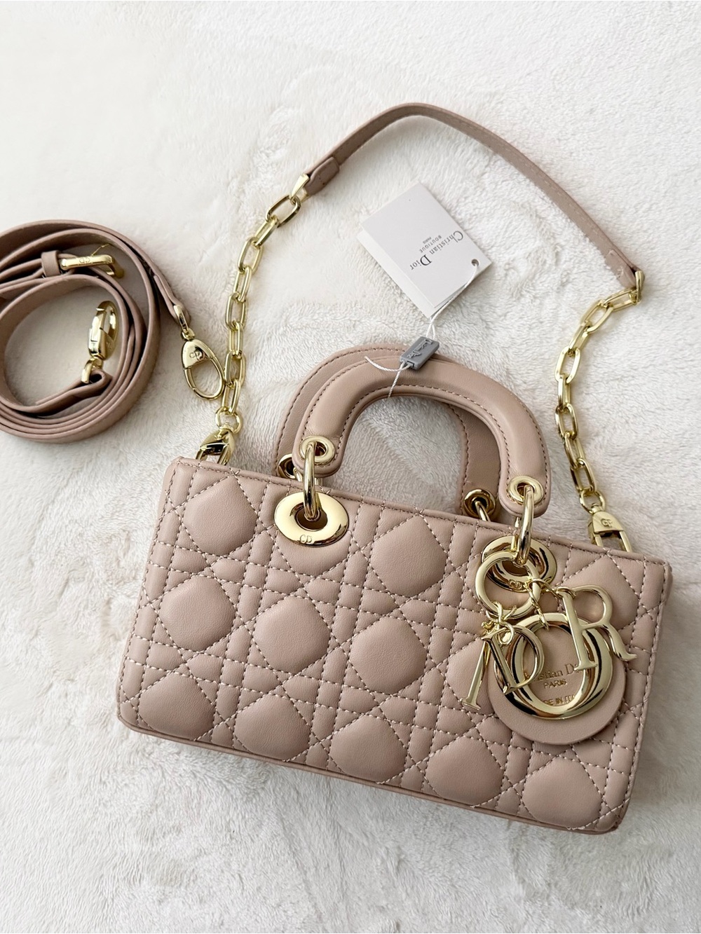 Dior Mini Lady Dior Handbag in Nude Pink with Gold Hardware